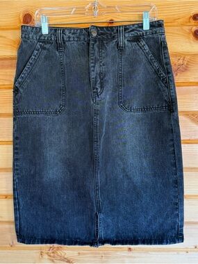 Women's Black Denim Pencil Skirt with Front Patch Pockets